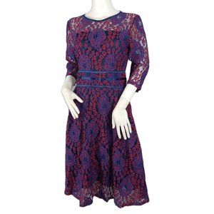 Miusol Women's Fit And Flare Dress Size Medium Red Blue Lace Partially Lined